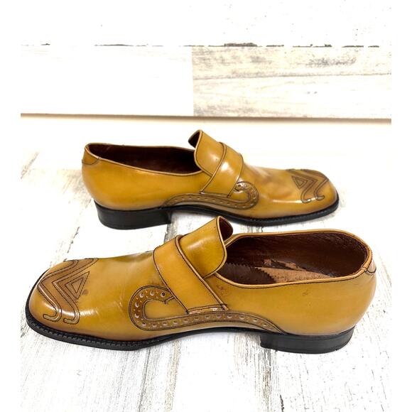 El Condor 8.5 Yellow Gold Leather Loafers Vintage Western Rustic Spanish main image 9